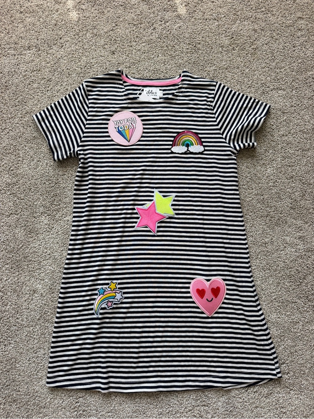 NEW Girls Lola + The Boys Striped Patchwork T-Shirt Dress- Size 10